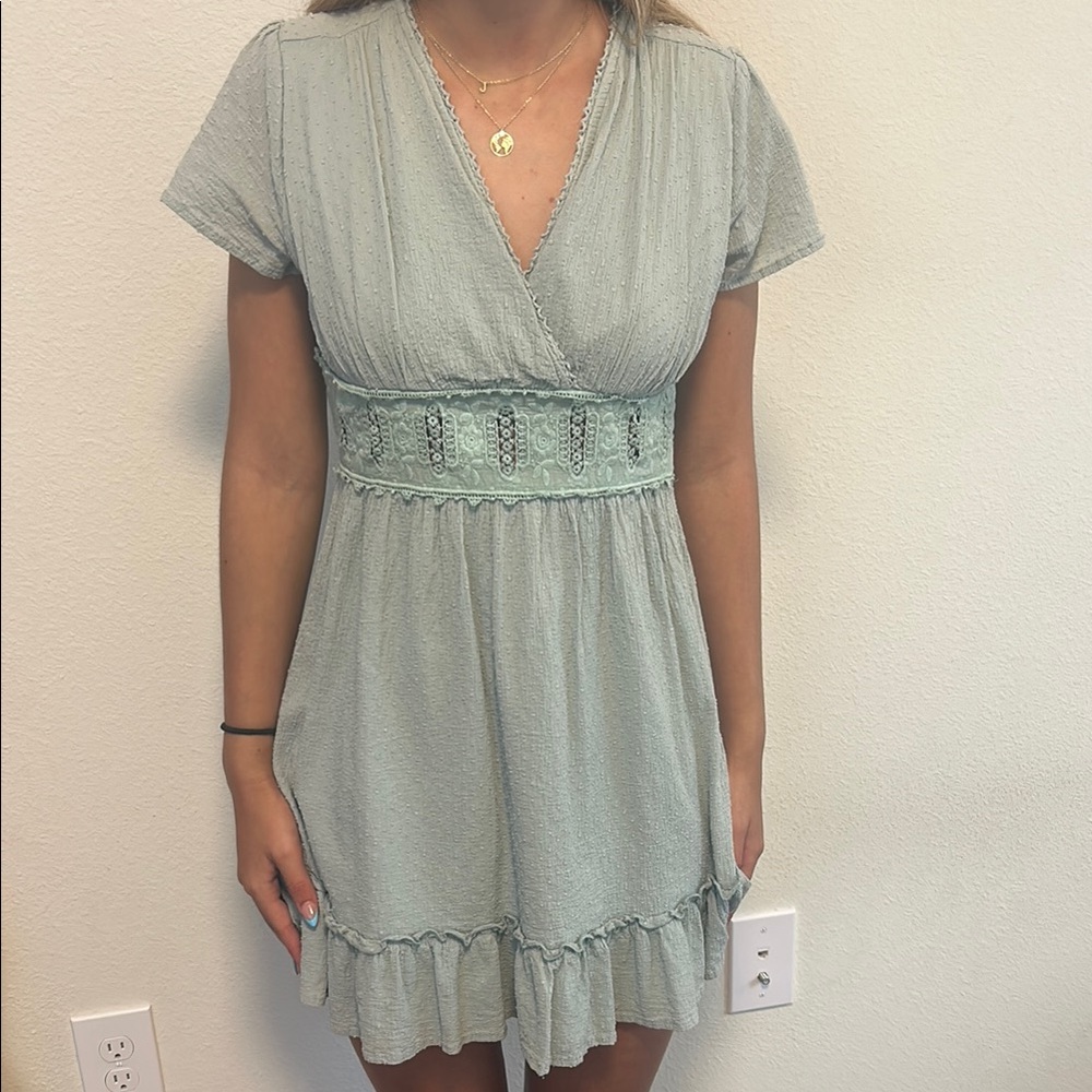Altar'd State Green Mini Sundress with Flutter Sleeves and V-Neck